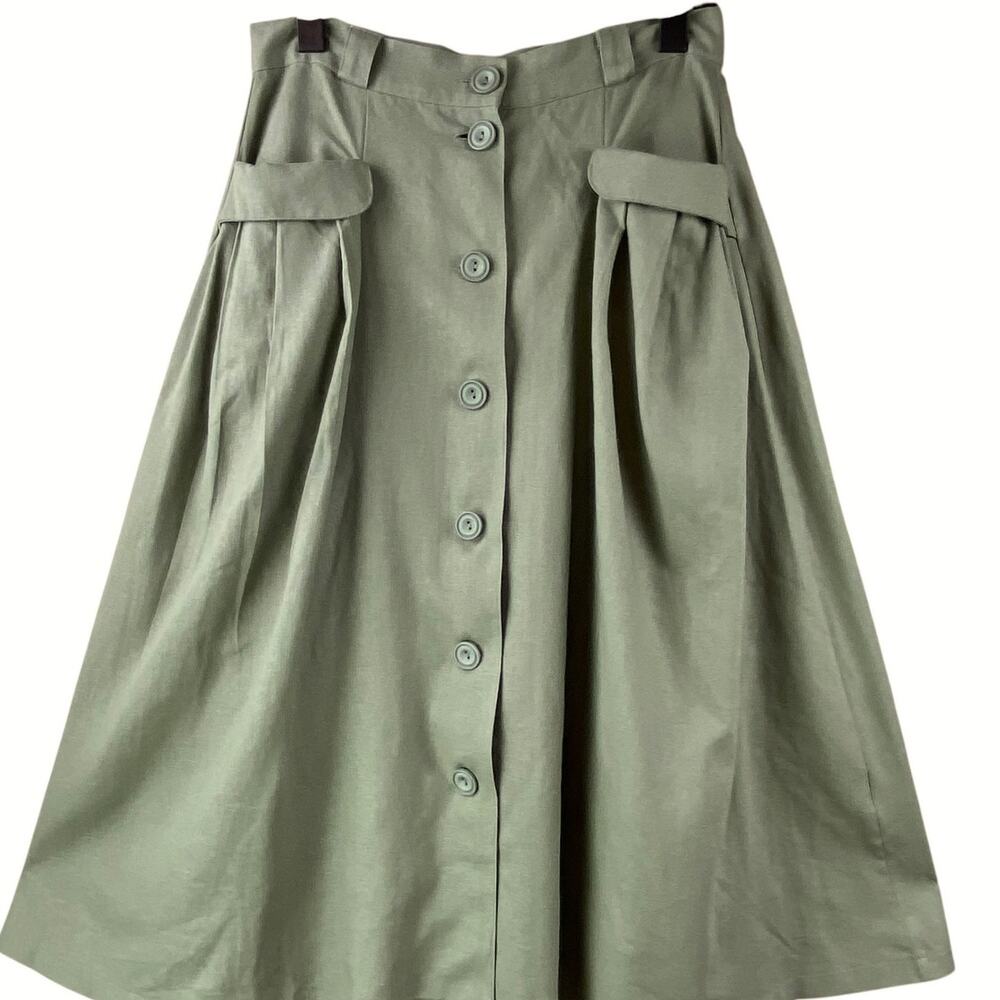 ModCloth Linen Pleated Midi Skirt Size 6 New With Tags Sage Green